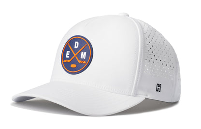 Edmonton Hockey Performance 5-Panel Hat, white snapback showing Haka brandmark on left side of cap.
