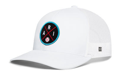 Arizona Baseball Trucker Hat, gray-black snapback showing Haka brandmark on left side of cap.