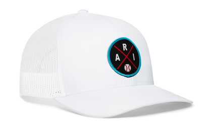 Arizona Baseball Trucker Hat, gray-white snapback showing Haka brandmark on left side of cap.
