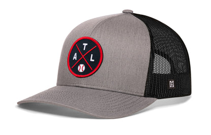 Atlanta trucker hat, gray-black snapback showing Haka brandmark on left side mesh.
Rep Atlanta, GA.
