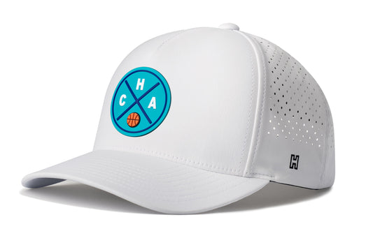 Charlotte Basketball Performance 5-Panel Hat, white snapback showing Haka brandmark on left side of cap.
Charlotte.