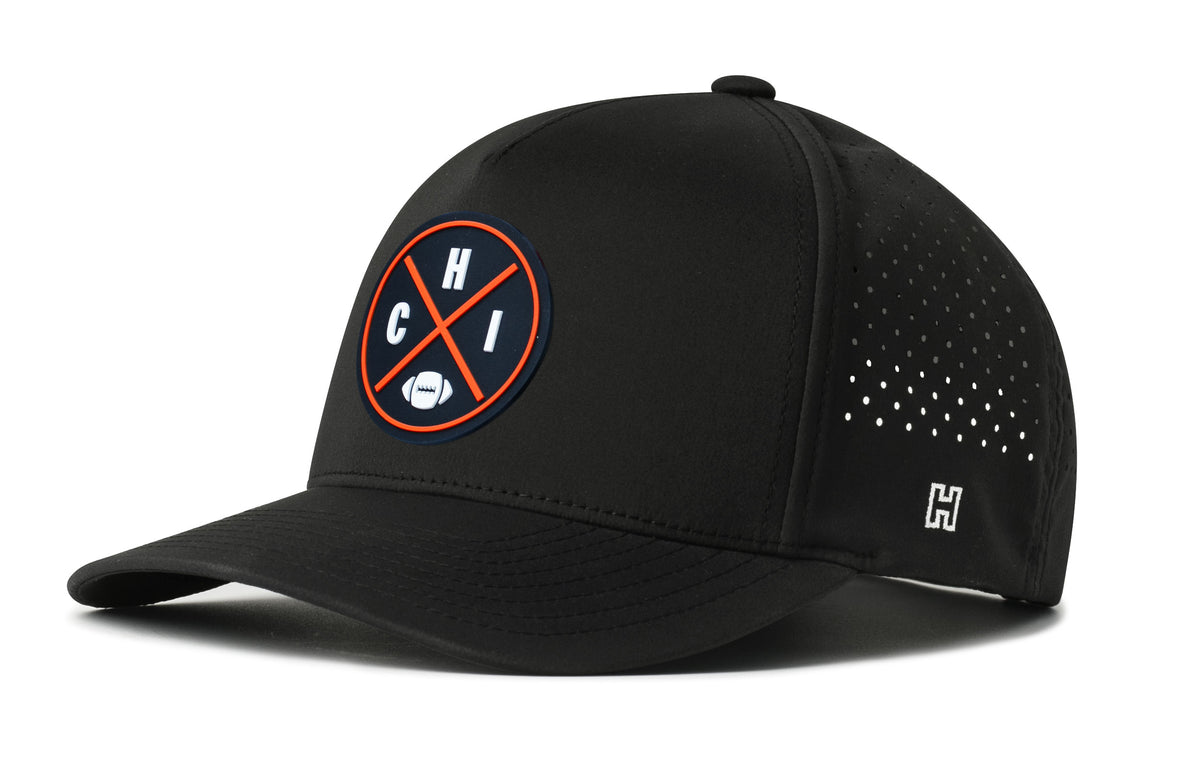 Chicago Football Performance 5-Panel Hat, navy snapback showing Haka brandmark on left side of cap.