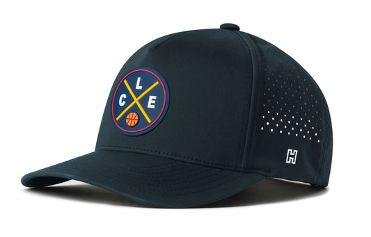 Cleveland Basketball Performance 5-Panel Hat, navy snapback showing Haka brandmark on left side of cap.
Cleveland.