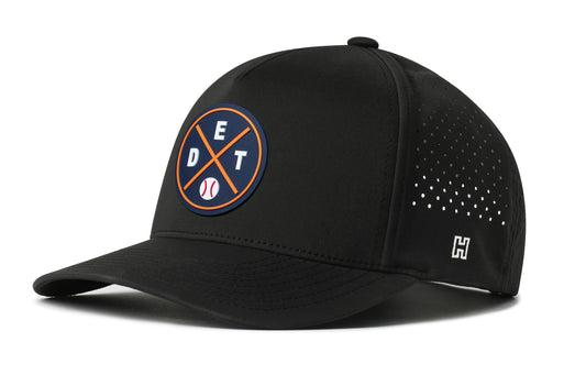 Detroit Baseball Performance 5-Panel Hat, black snapback showing Haka brandmark on left side of cap.
Detroit.