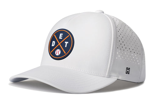 Detroit Baseball Performance 5-Panel Hat, white snapback showing Haka brandmark on left side of cap.
Detroit.