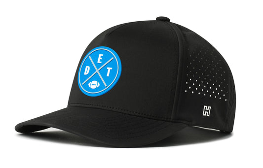 Detroit Football Performance 5-Panel Hat, black snapback showing Haka brandmark on left side of cap.
Rep Detroit.