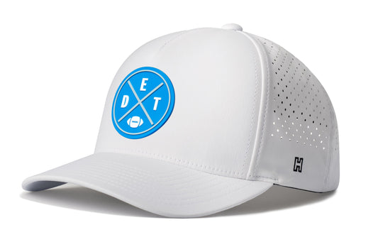 Detroit Football Performance 5-Panel Hat, white snapback showing Haka brandmark on left side of cap.
Rep Detroit.