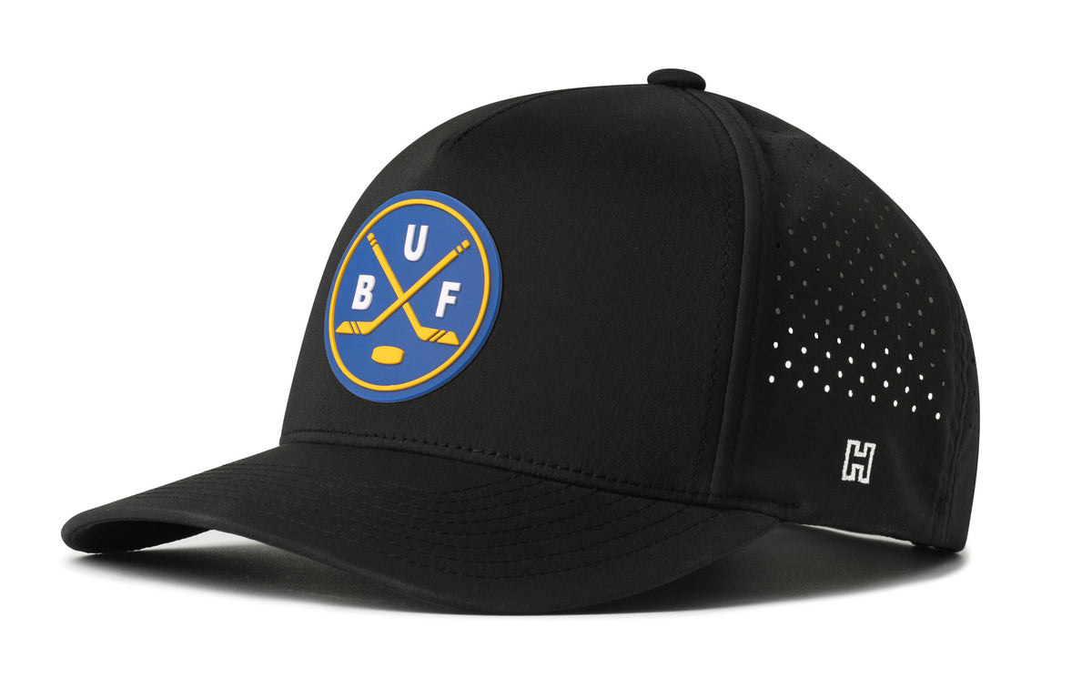 Buffalo Hockey Performance 5-Panel Hat, black snapback showing Haka brandmark on left side of cap.