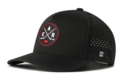 Carolina Hockey Performance 5-Panel Hat, black snapback showing Haka brandmark on left side of cap.