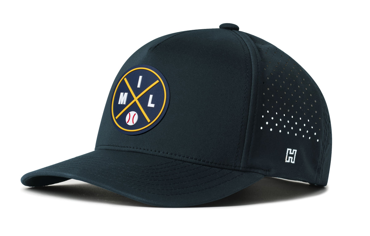 Milwaukee Baseball Performance 5-Panel Hat, white snapback showing Haka brandmark on left side of cap.