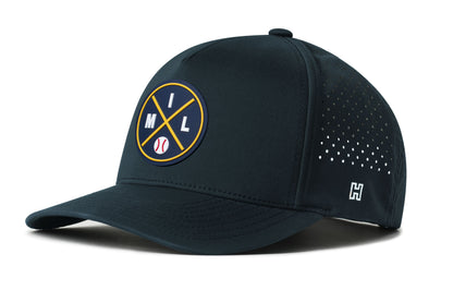 Milwaukee Baseball Performance 5-Panel Hat, white snapback showing Haka brandmark on left side of cap.