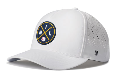 Milwaukee Baseball Performance 5-Panel Hat, black snapback showing Haka brandmark on left side of cap.