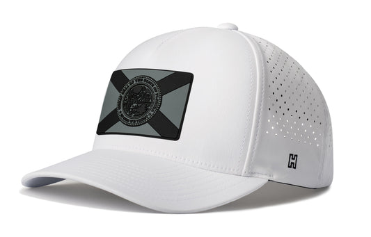 Florida Flag Performance 5-Panel Hat, white snapback showing Haka brandmark on left side of cap.
