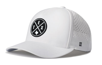 Texas Performance 5-Panel Hat, black snapback showing Haka brandmark on left side of cap.