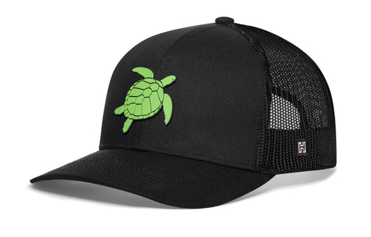 Turtle Trucker Hat Rubber | Black Sea Turtle Snapback