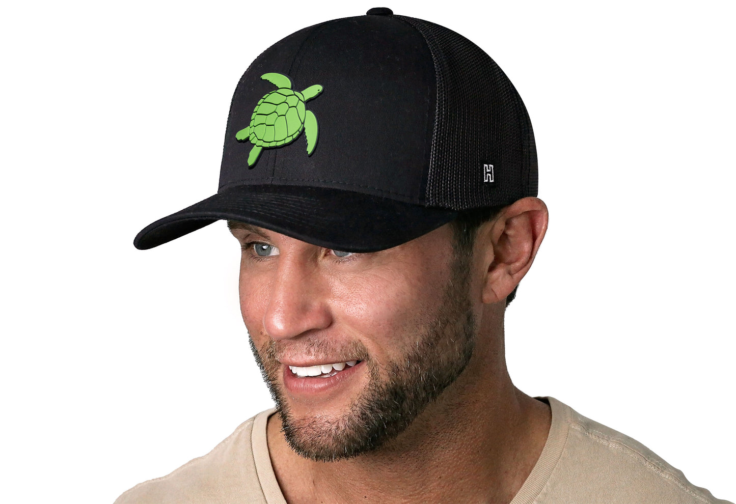 Turtle Trucker Hat Rubber | Black Sea Turtle Snapback