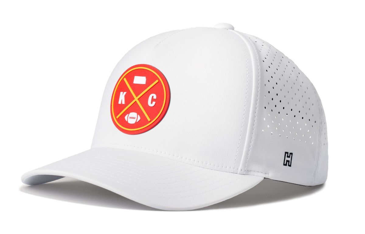 Kansas City Football Performance 5-Panel Hat, white snapback showing Haka brandmark on left side of cap.