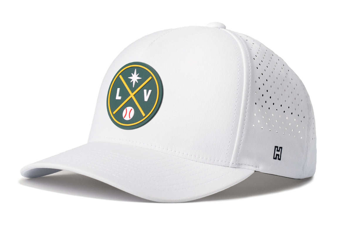 Las Vegas Baseball Performance 5-Panel Hat, white snapback showing Haka brandmark on left side of cap.