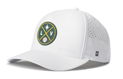 Las Vegas Baseball Performance 5-Panel Hat, white snapback showing Haka brandmark on left side of cap.