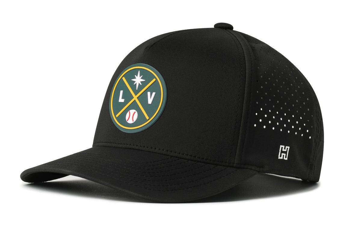 Las Vegas Baseball Performance 5-Panel Hat, black snapback showing Haka brandmark on left side of cap.