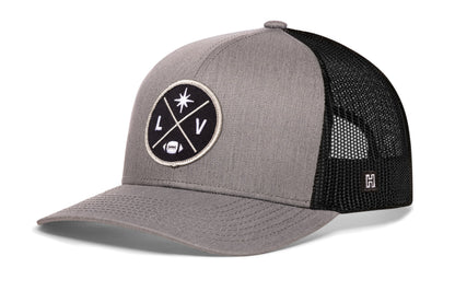 Las Vegas Football Trucker Hat, gray-black snapback showing Haka brandmark on left side of cap.