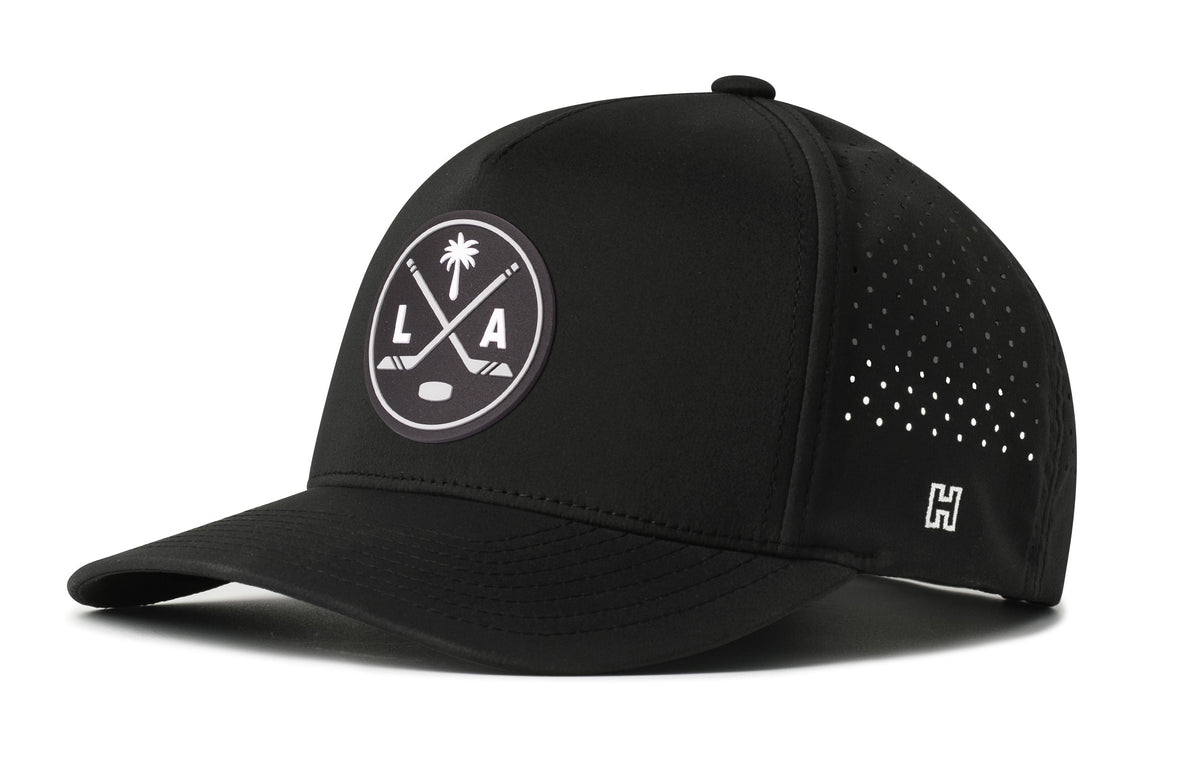 Los Angeles Hockey Performance 5-Panel Hat, black snapback showing Haka brandmark on left side of cap.