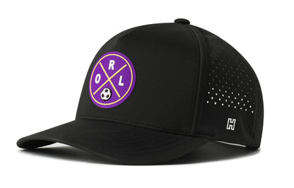 Orlando Soccer Performance 5-Panel Hat, black snapback showing Haka brandmark on left side of cap.