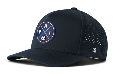 Philadelphia Soccer Performance 5-Panel Hat, navy snapback showing Haka brandmark on left side of cap.