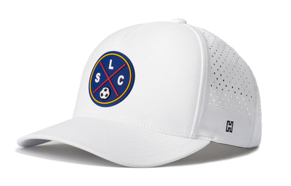 Salt Lake City Soccer Performance 5-Panel Hat, white snapback showing Haka brandmark on left side of cap.
