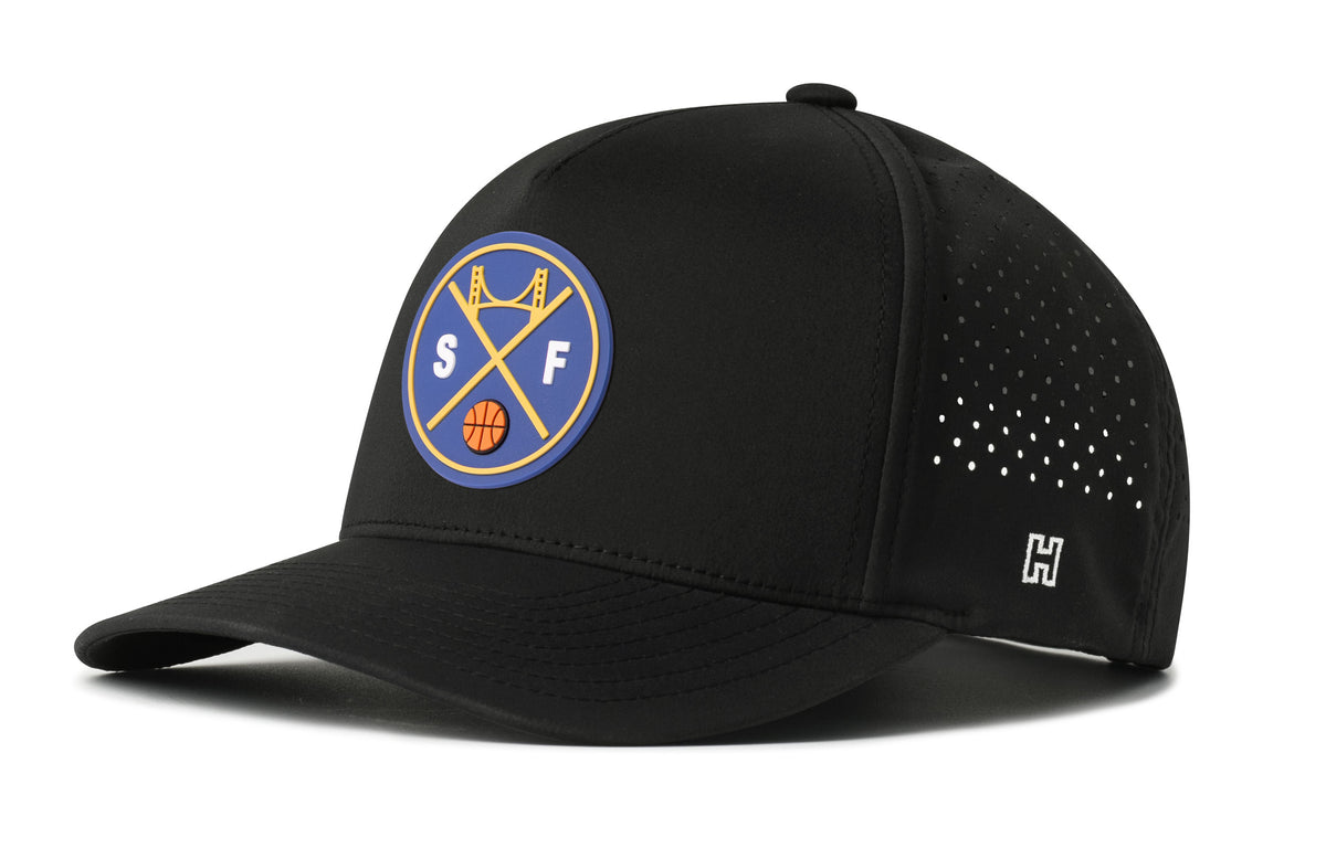 San Francisco Basketball Performance 5-Panel Hat, black snapback showing Haka brandmark on left side of cap.