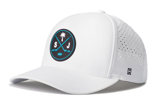 San Jose Hockey Performance 5-Panel Hat, white snapback showing Haka brandmark on left side of cap.