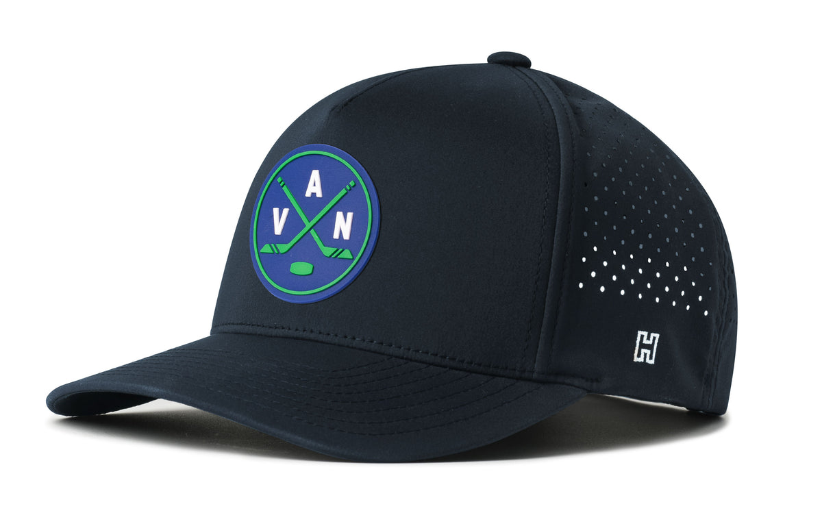 Vancouver Hockey Performance 5-Panel Hat, navy snapback showing Haka brandmark on left side of cap.