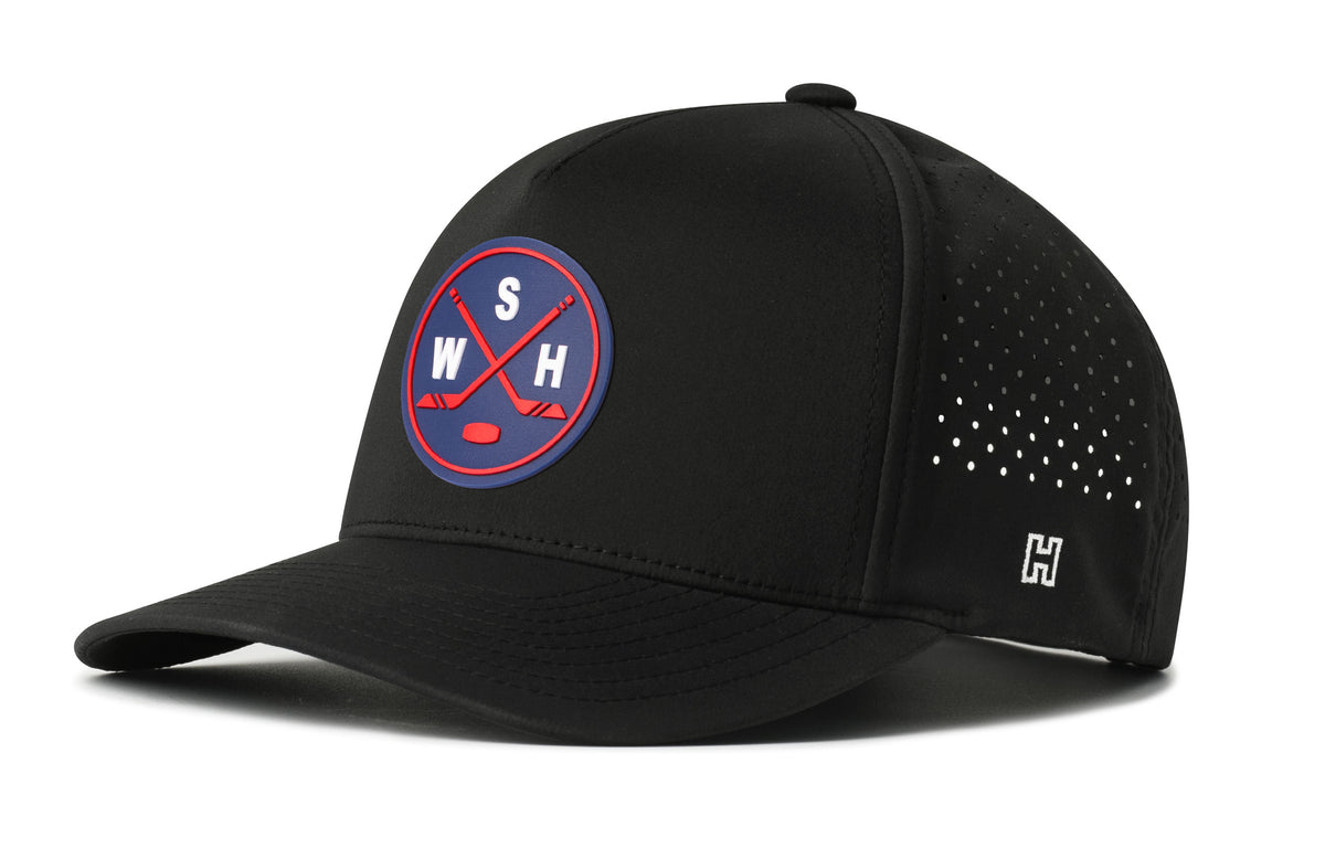 Washington DC Hockey Performance 5-Panel Hat, black snapback showing Haka brandmark on left side of cap.