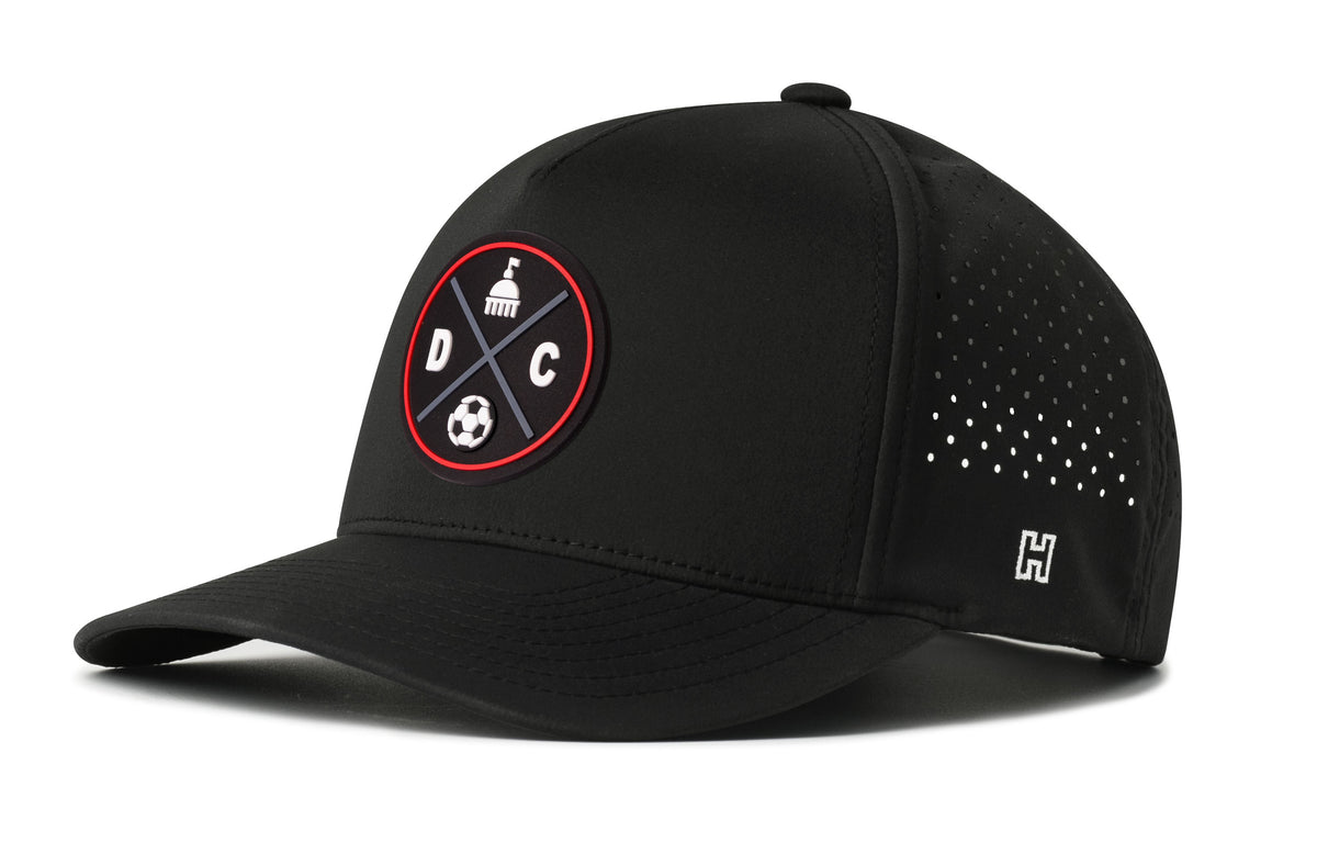 Washington DC Soccer Performance 5-Panel Hat, black snapback showing Haka brandmark on left side of cap.