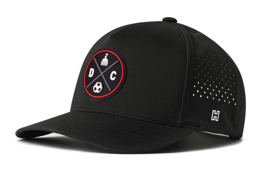 Washington DC Soccer Performance 5-Panel Hat, black snapback showing Haka brandmark on left side of cap.