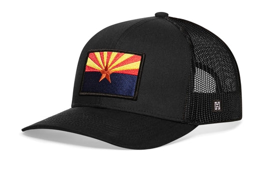 Haka Arizona Flag Trucker Hat, Black snapback, fans of the Grand Canyon State. Copper State
