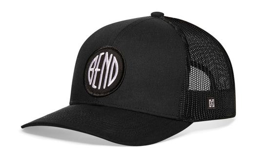 Haka Bend Trucker Hat, Black snapback, fans of the Deschutes River City and the Outdoor enthusiasts mecca. Beer Town USA