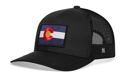 Haka Colorado Flag Trucker Hat, Black snapback, fans of The Rocky Mountains. The Centennial State