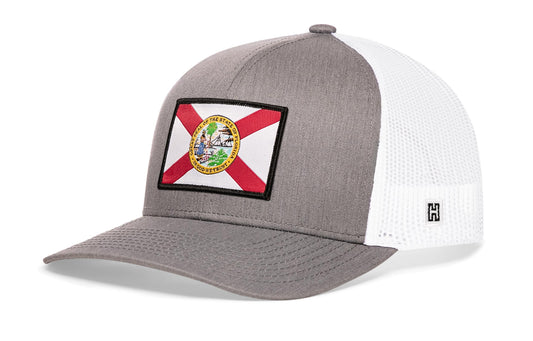Haka Florida Flag Trucker Hat, Gray-White snapback, fans of beaches. The Sunshine State