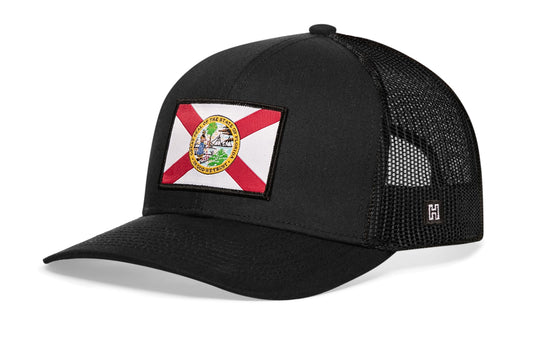 Haka Florida Flag Trucker Hat, Black snapback, fans of beaches. The Sunshine State