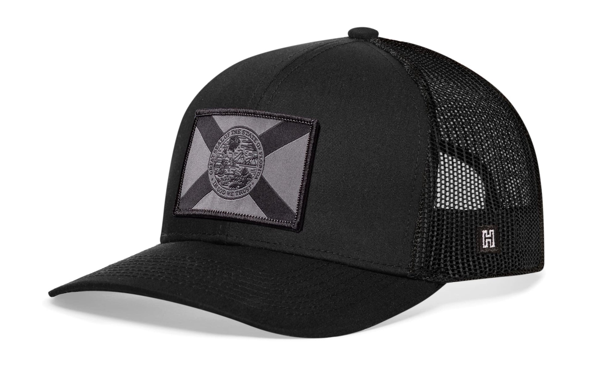 Haka Florida Flag Trucker Hat Tactical, Black snapback, fans of beaches. The Sunshine State