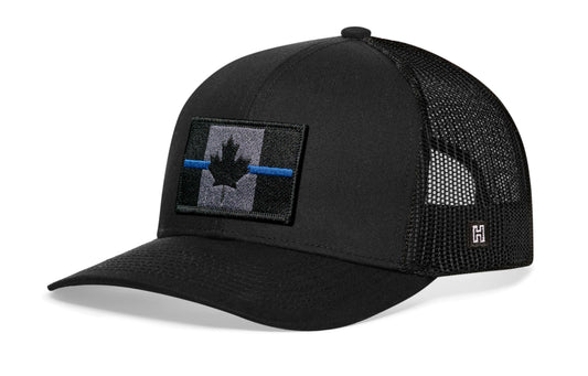 Thin Blue Canada Flag Trucker Hat  |  Black Canadian Snapback