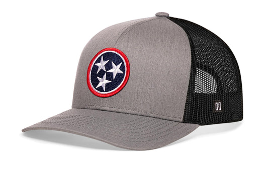 Haka Tennessee Flag Trucker Hat, Gray-Black snapback for fans of The Music City State.