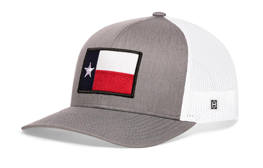 Haka Texas Flag Trucker Hat, Gray-White snapback for fans of Texas. The Friendly State.