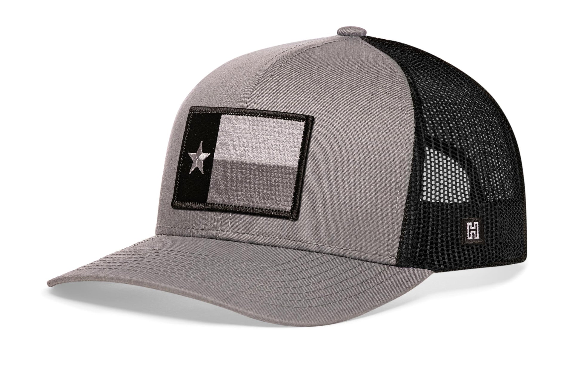 Haka Texas Flag Trucker Hat, Gray-Black snapback for fans of Texas. The Friendly State.