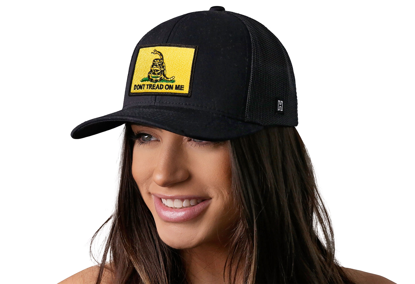 Dont Tread on Me Trucker Hat  |  Black Gadsden Flag Snapback
