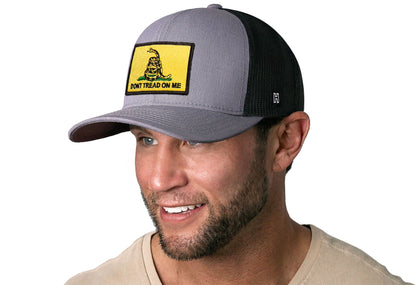 Dont Tread on Me Trucker Hat  |  Gray Black Gadsden Flag Snapback
