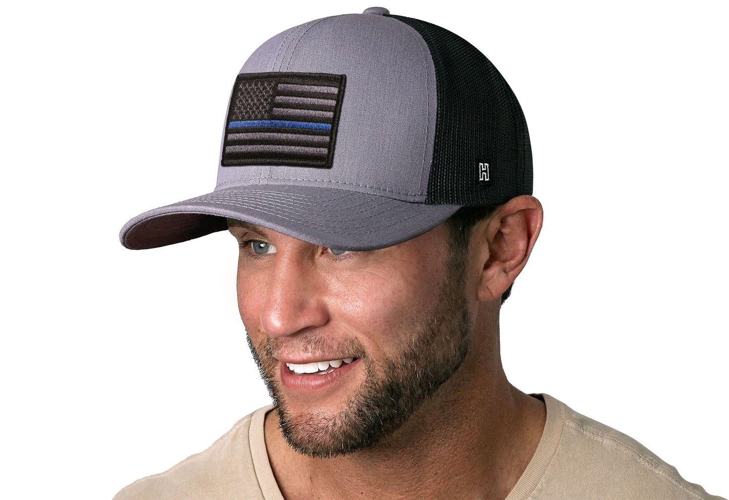 Thin Blue Line Trucker Hat  |  Gray Black Police Snapback