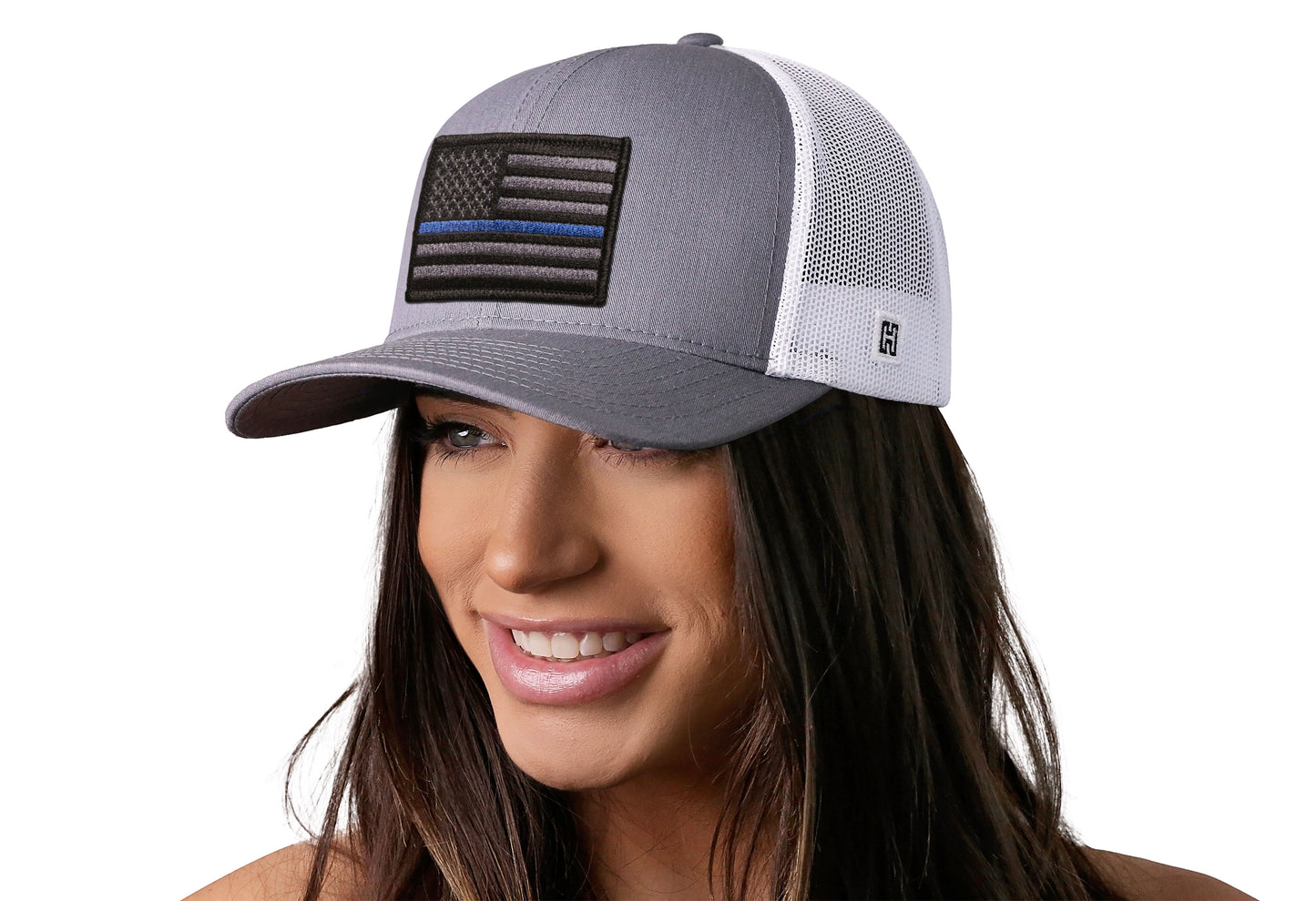 Thin Blue Line Trucker Hat  |  Gray White Police Snapback