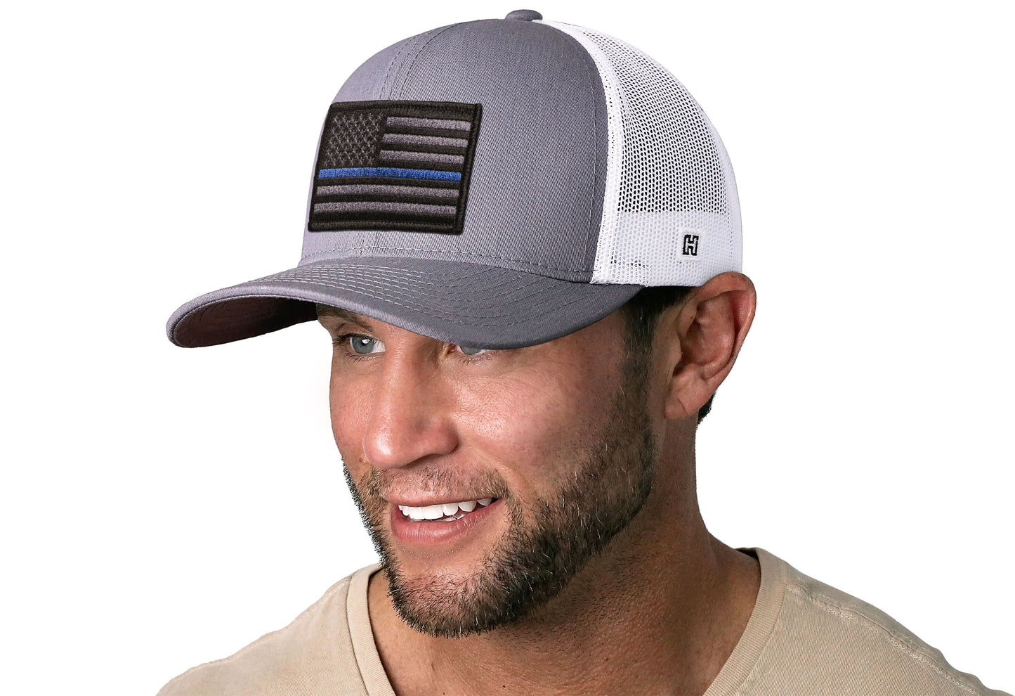Thin Blue Line Trucker Hat  |  Gray White Police Tactical Snapback